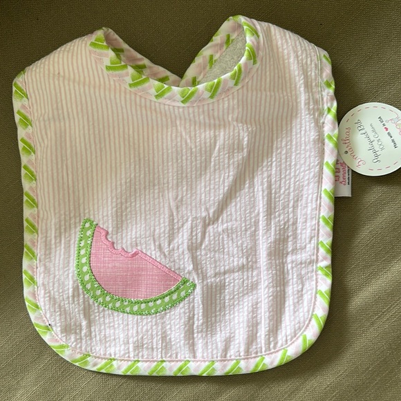 NWT Pink and Green Seersucker Baby Bib - Picture 2 of 5